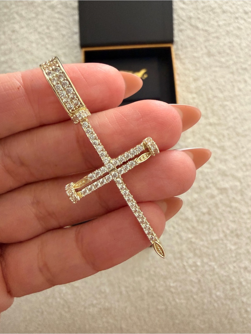 Gold Iced Nail Cross Necklace/Chain Pendant - Women’s Jewelry